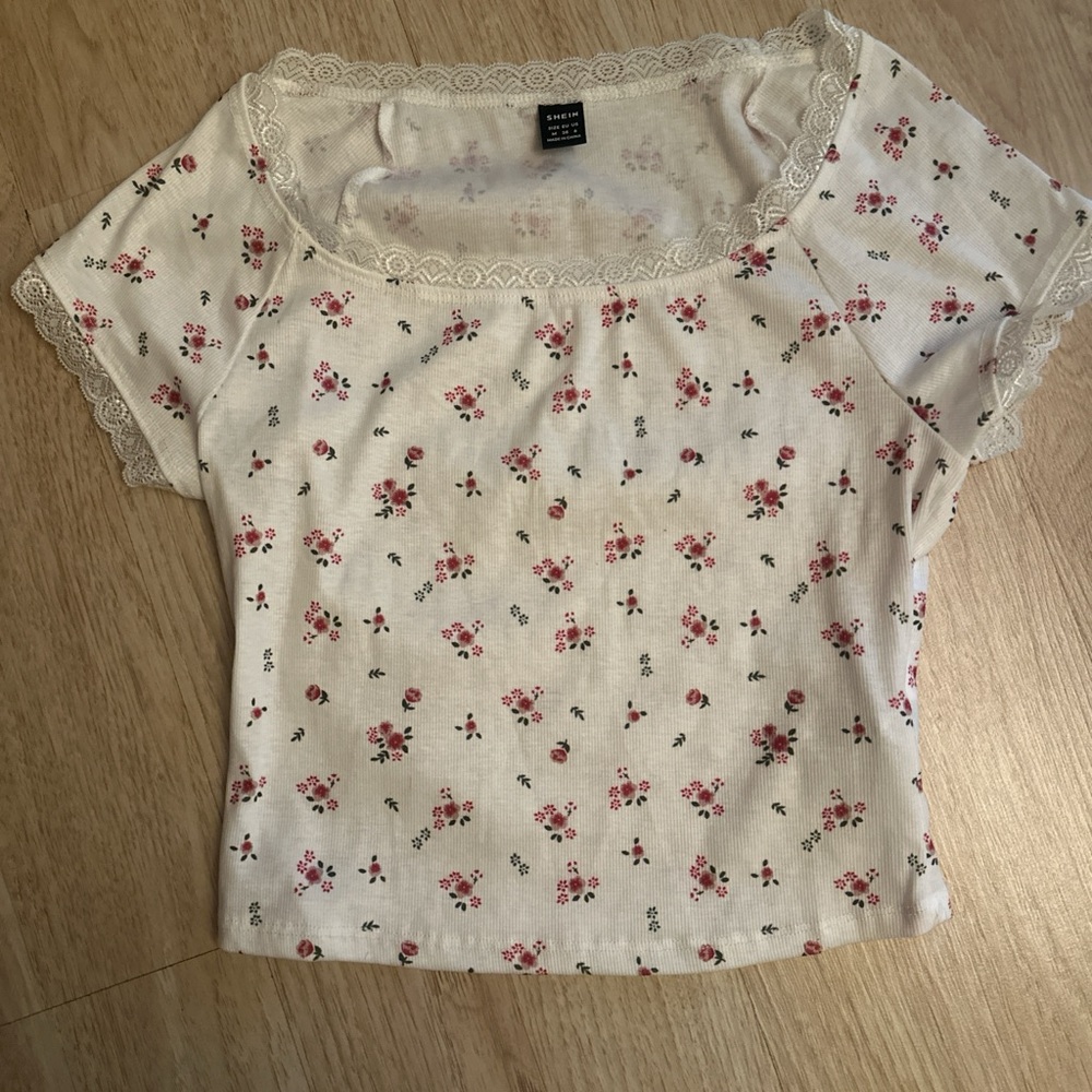 Floral Lace Trim Women Top